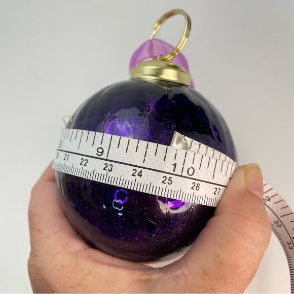Vintage Heavy Kugel Style Ball Purple Glass Ornaments Brass Cap & Ring Set of 2 - Picture 5 of 6